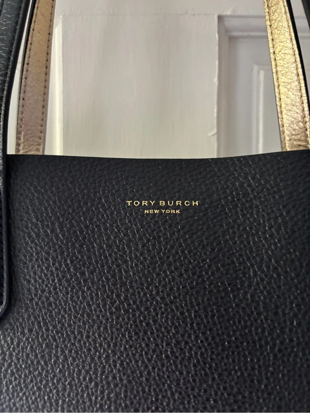 Tory Burch New Black Pebbled Leather Tote with detachable matching zipper wallet